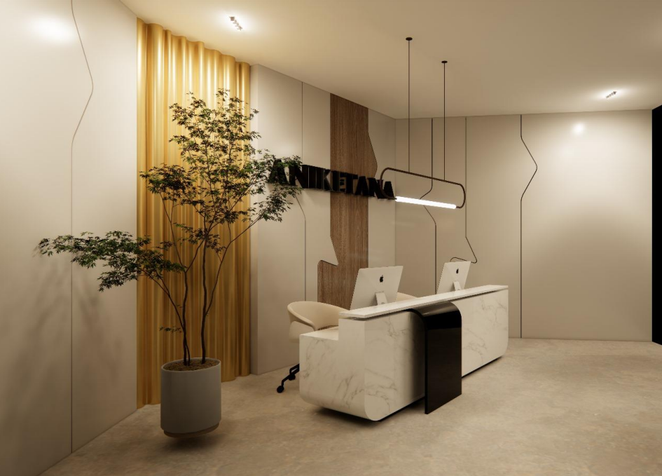 Premium reception and lobby with marble finishes and feature wall